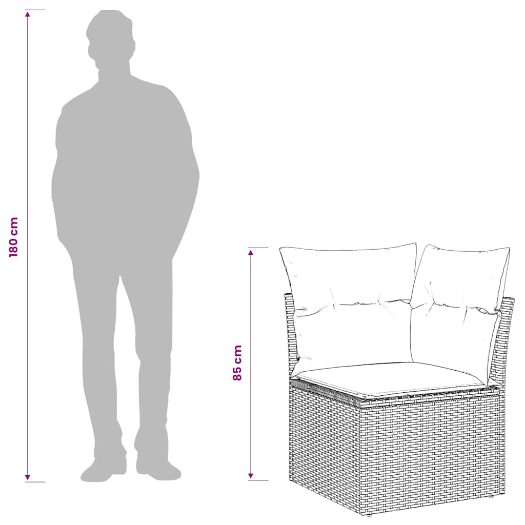 Garten-Ecksofa mit Kissen Grau Poly Rattan