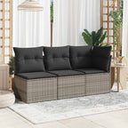 Gartensofa mit Kissen 3-Sitzer Grau Poly Rattan