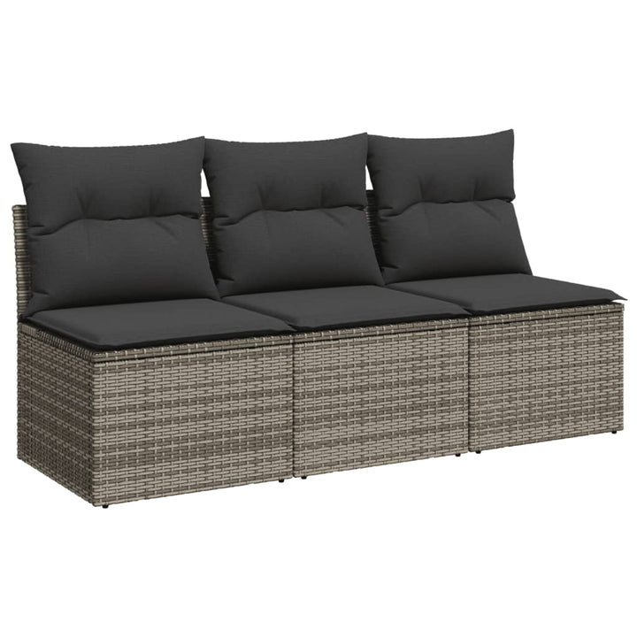 Gartensofa mit Kissen 3-Sitzer Grau Poly Rattan