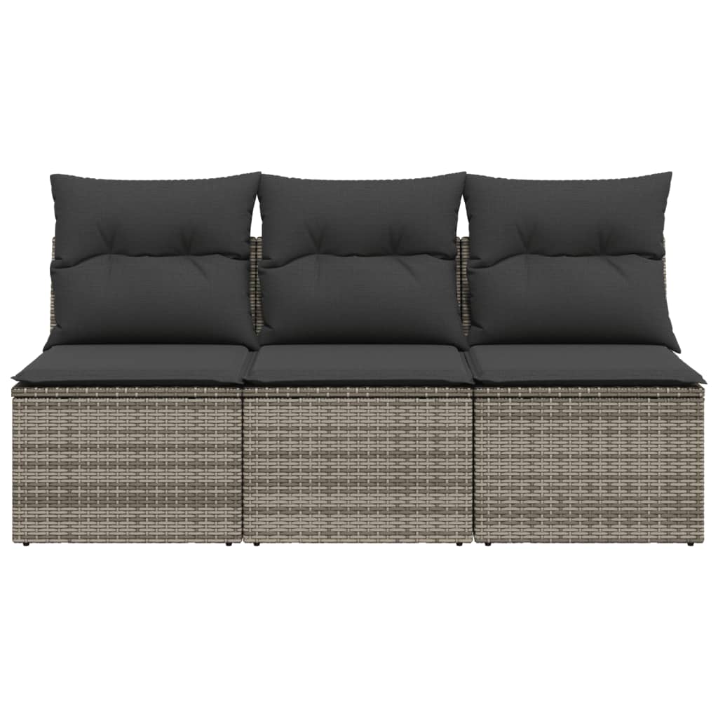 Gartensofa mit Kissen 3-Sitzer Grau Poly Rattan