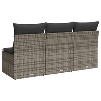 Gartensofa mit Kissen 3-Sitzer Grau Poly Rattan