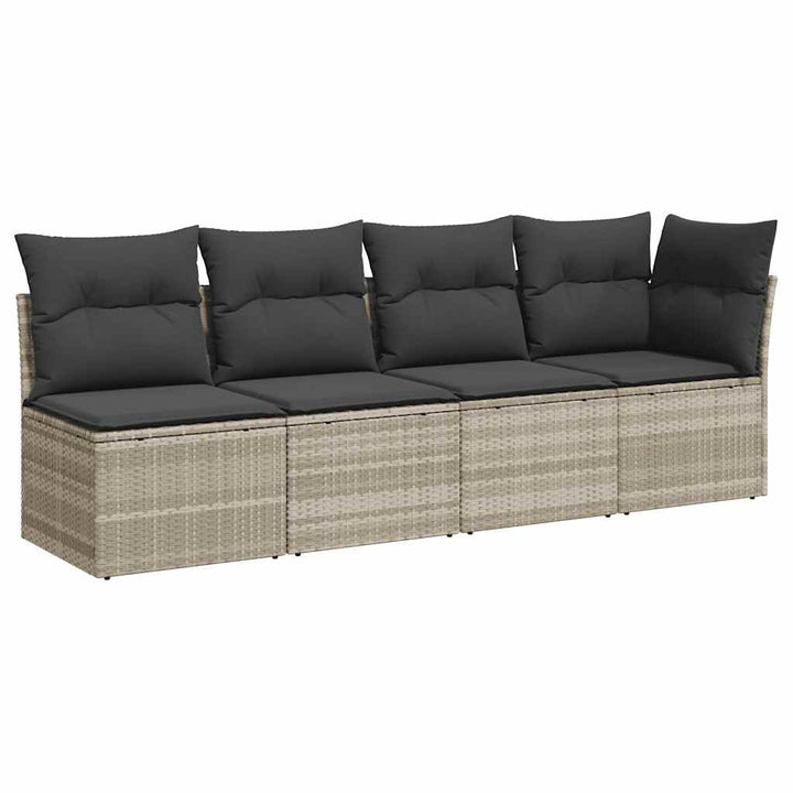 Gartensofa mit Kissen 4-Sitzer Hellgrau Poly Rattan