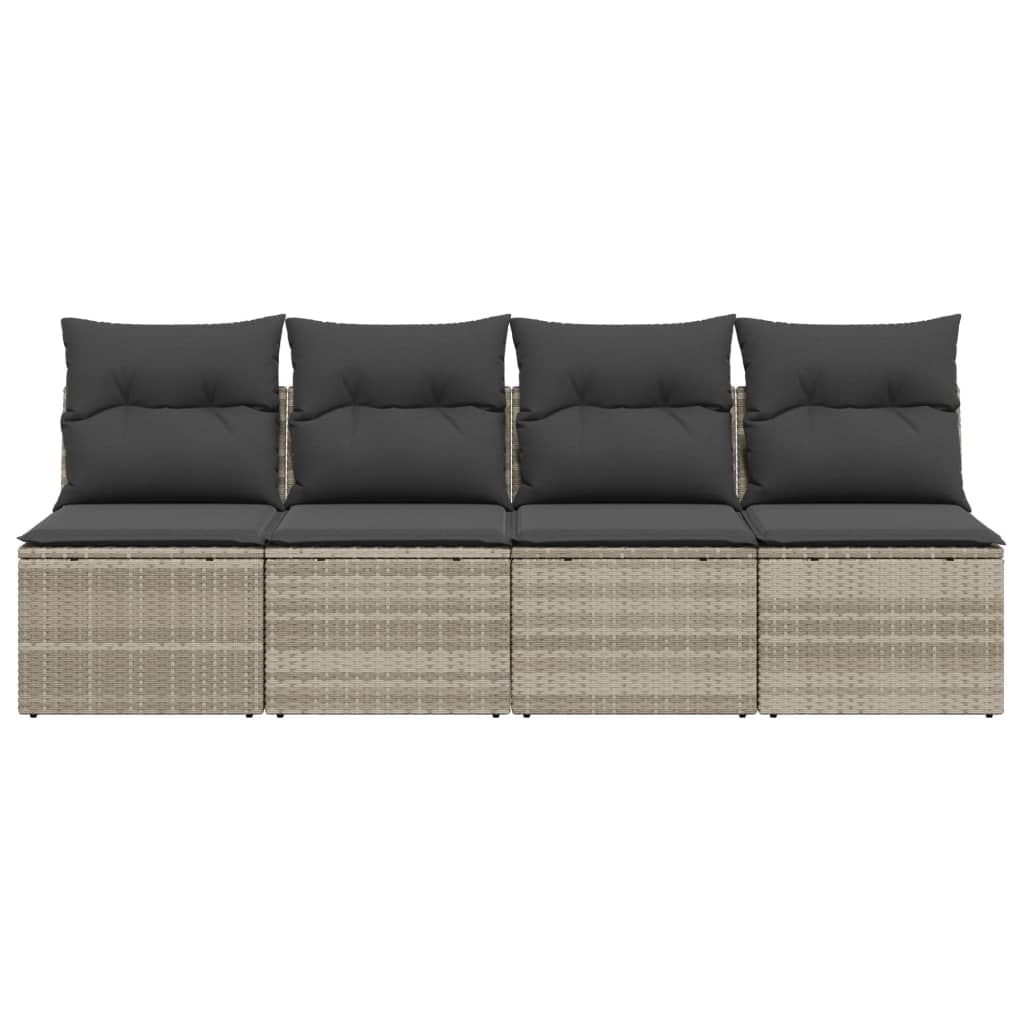 Gartensofa mit Kissen 4-Sitzer Hellgrau Poly Rattan