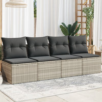 Gartensofa mit Kissen 4-Sitzer Hellgrau Poly Rattan