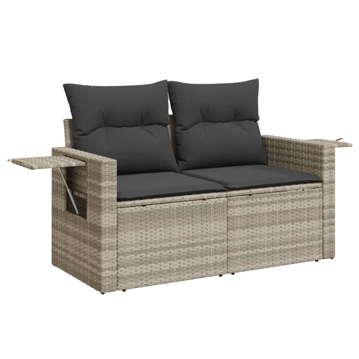 Gartensofa mit Kissen 2-Sitzer Hellgrau Poly Rattan