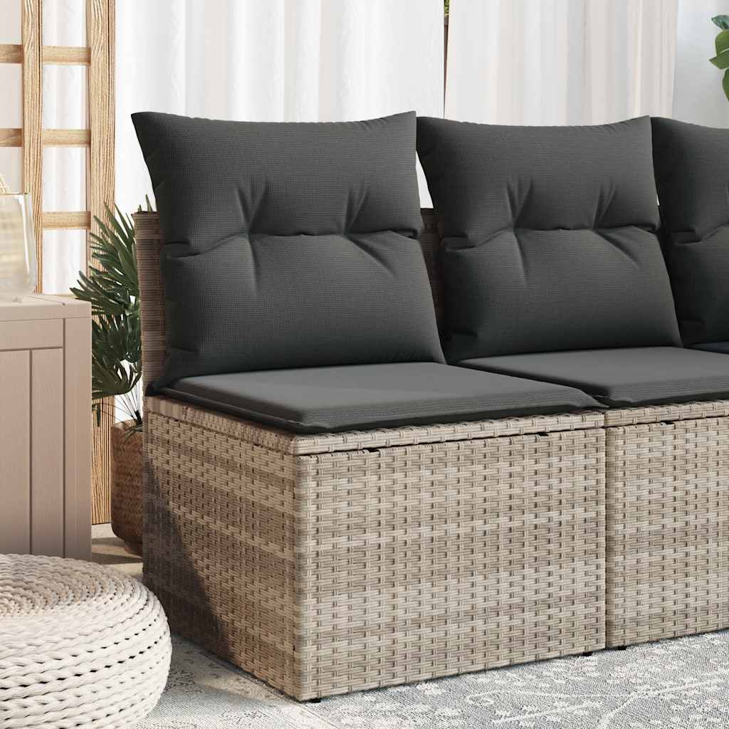 Gartensessel ohne Armlehnen mit Kissen Hellgrau Poly Rattan