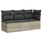 Gartensofa mit Kissen 3-Sitzer Hellgrau Poly Rattan
