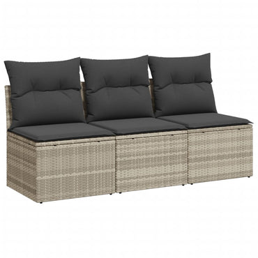 Gartensofa mit Kissen 3-Sitzer Hellgrau Poly Rattan