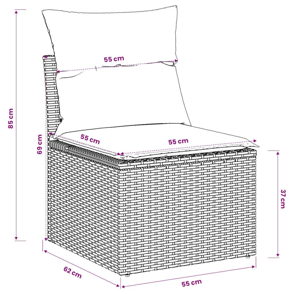 Gartensofa ohne Armlehnen mit Kissen Braun Poly Rattan