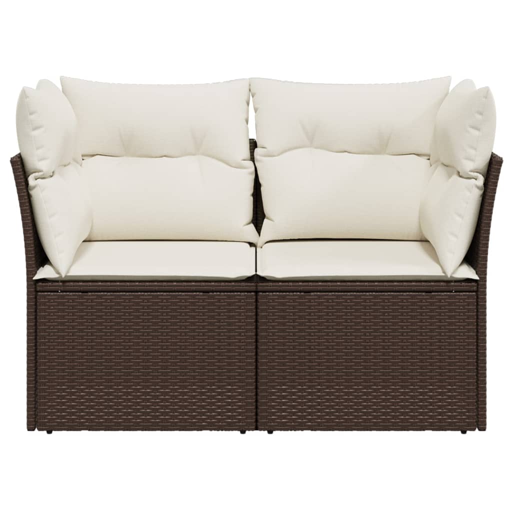 Gartensofa mit Kissen 2-Sitzer Braun Poly Rattan