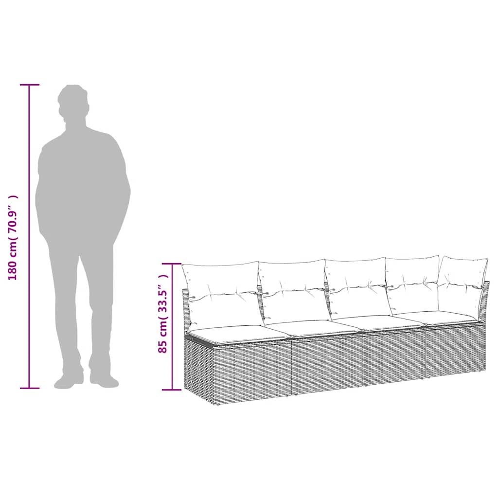Gartensofa mit Kissen 4-Sitzer Braun Poly Rattan