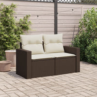 Gartensofa mit Kissen 2-Sitzer Braun Poly Rattan