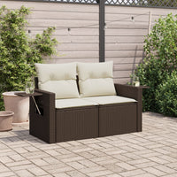 Gartensofa mit Kissen 2-Sitzer Braun Poly Rattan