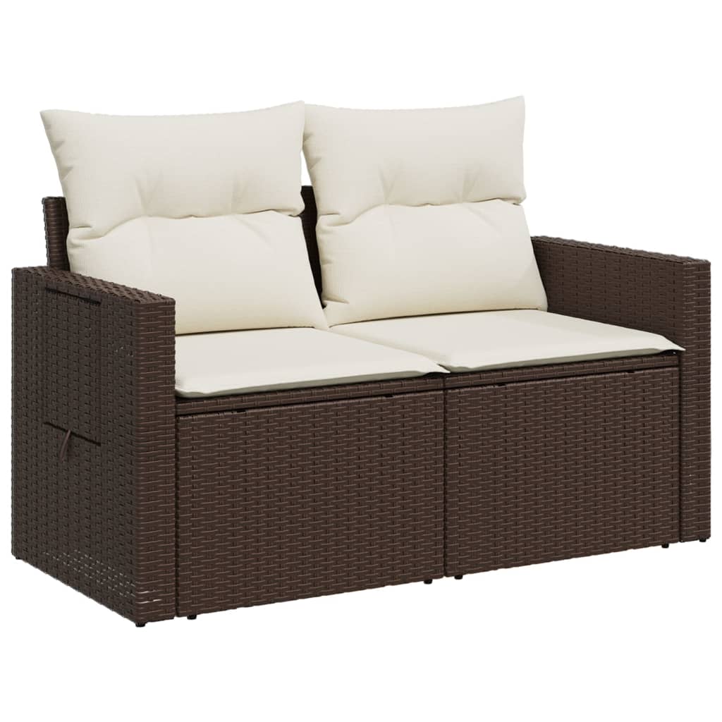 Gartensofa mit Kissen 2-Sitzer Braun Poly Rattan