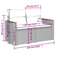 Gartensofa mit Kissen 2-Sitzer Braun Poly Rattan