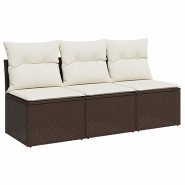 Gartensofa mit Kissen 3-Sitzer Braun Poly Rattan