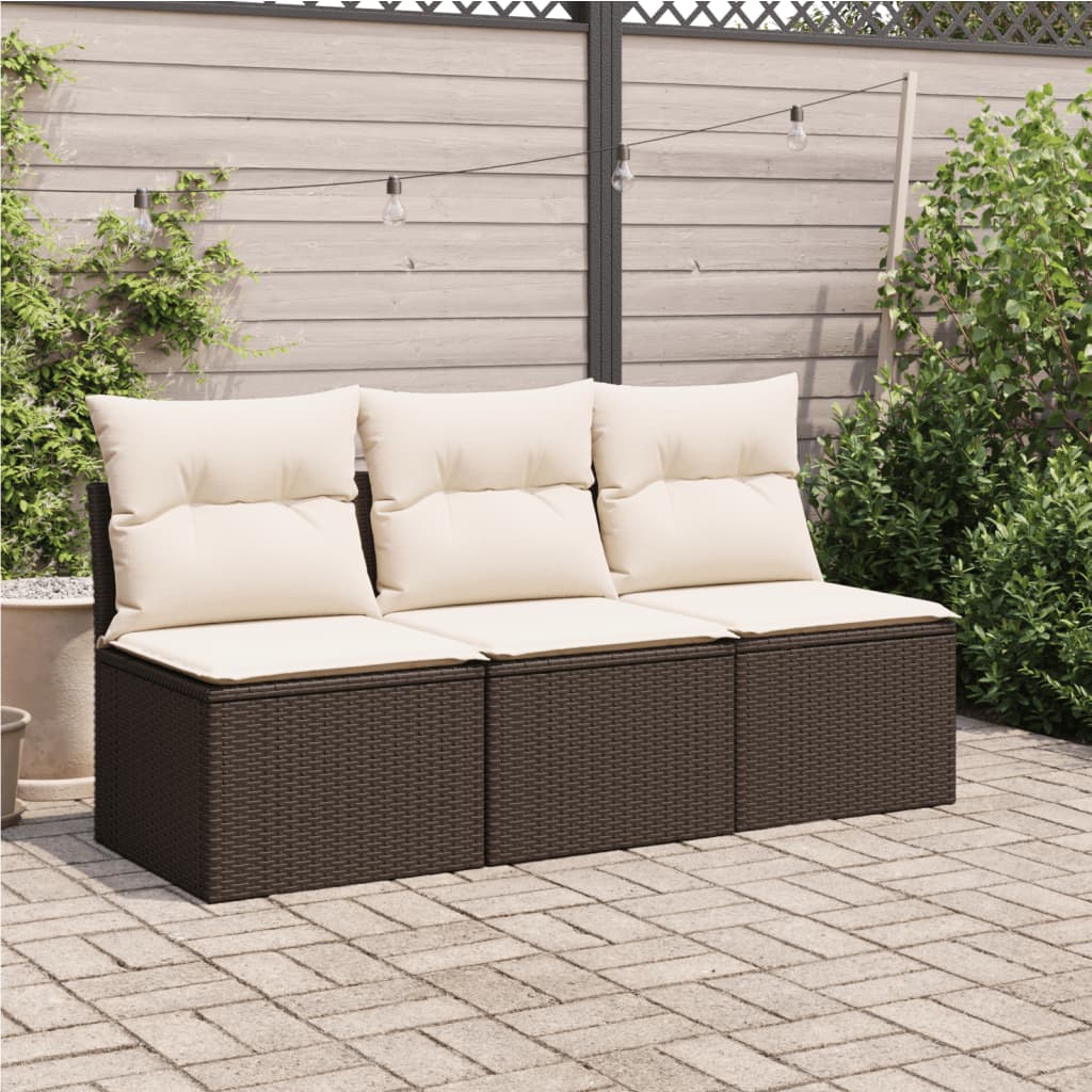 Gartensofa mit Kissen 3-Sitzer Braun Poly Rattan