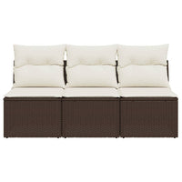 Gartensofa mit Kissen 3-Sitzer Braun Poly Rattan