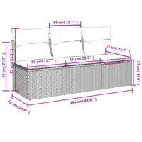 Gartensofa mit Kissen 3-Sitzer Braun Poly Rattan