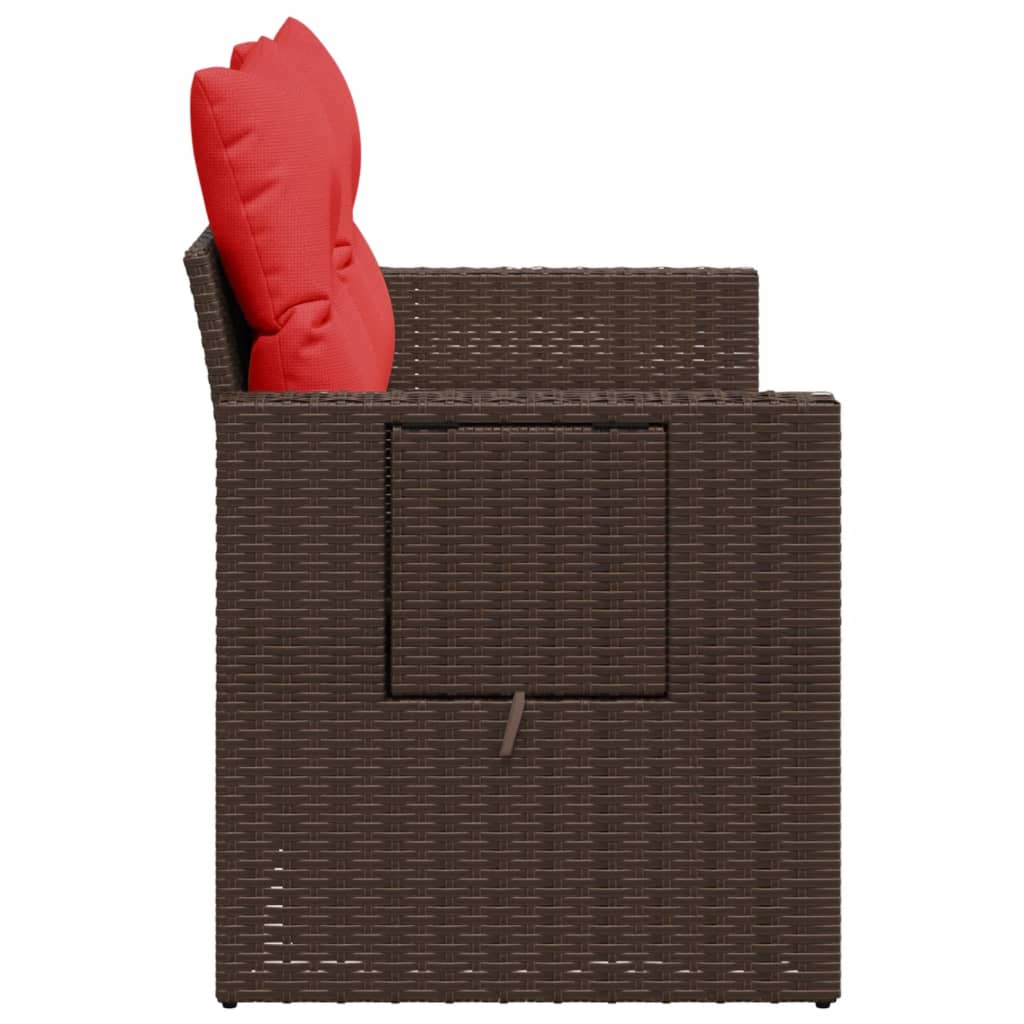 Gartensofa mit Kissen 2-Sitzer Braun Poly Rattan