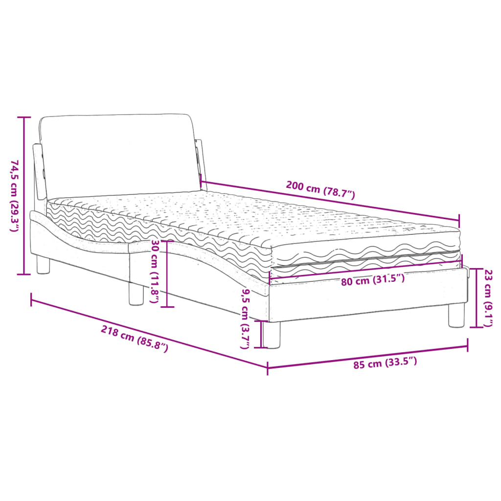 Bett mit Matratze Blau 80x200 cm Stoff