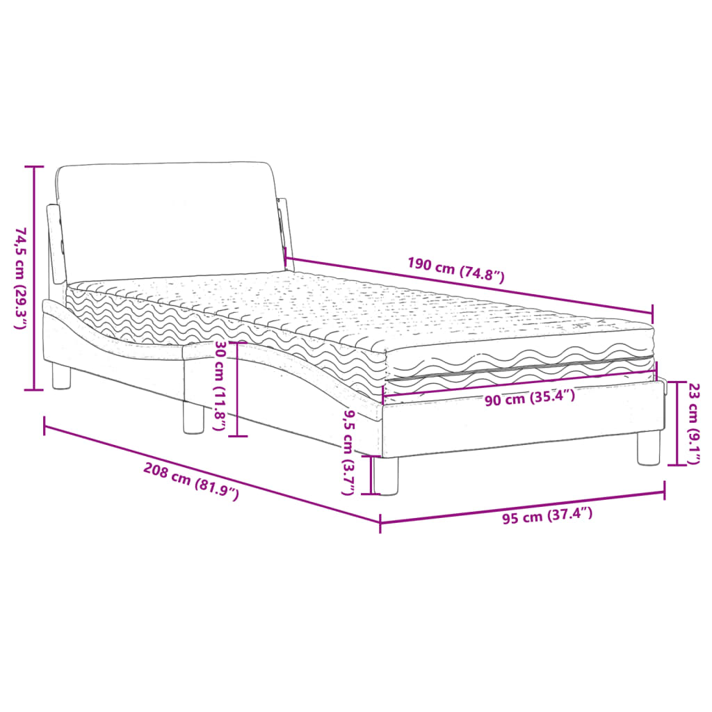 Bett mit Matratze Creme 90x190 cm Stoff