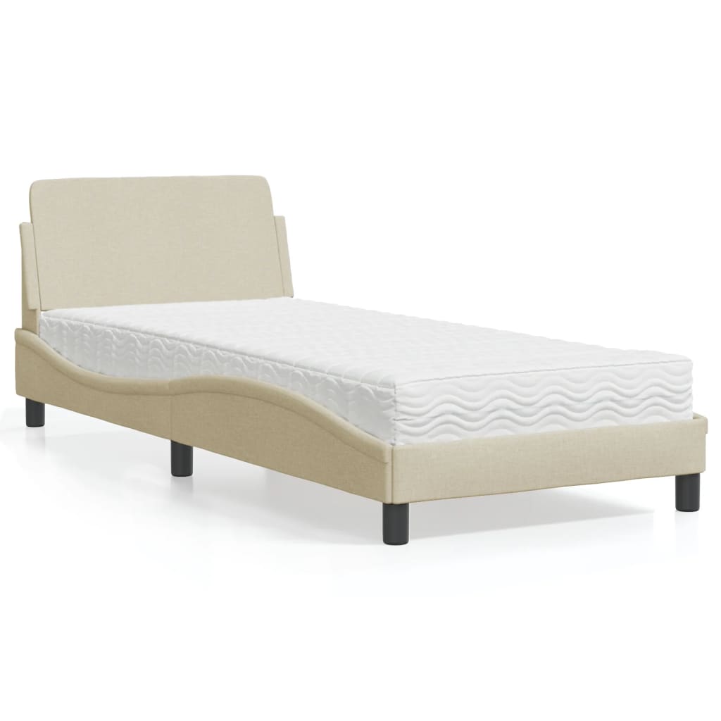 Bett mit Matratze Creme 90x190 cm Stoff