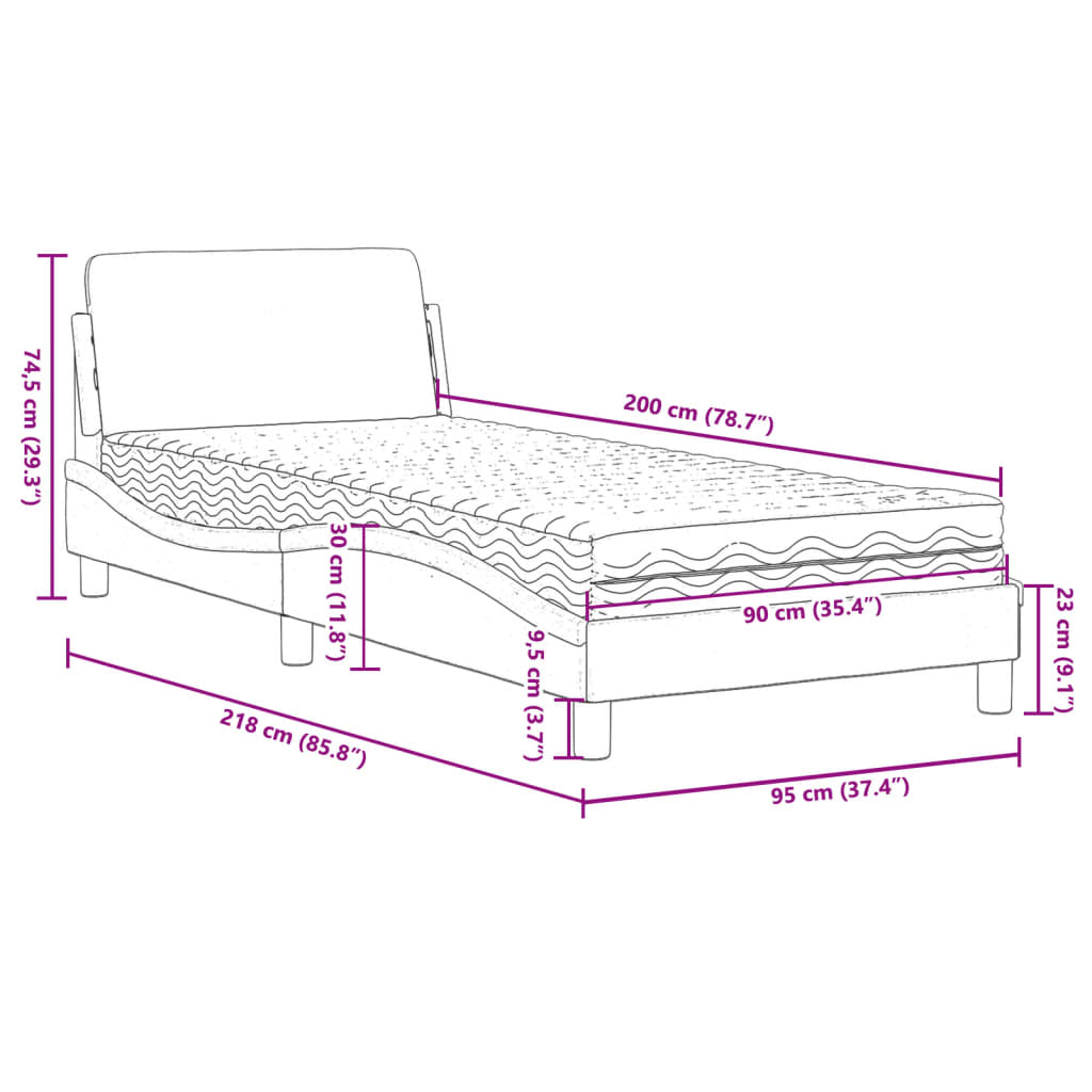 Bett mit Matratze Dunkelbraun 90x200 cm Stoff