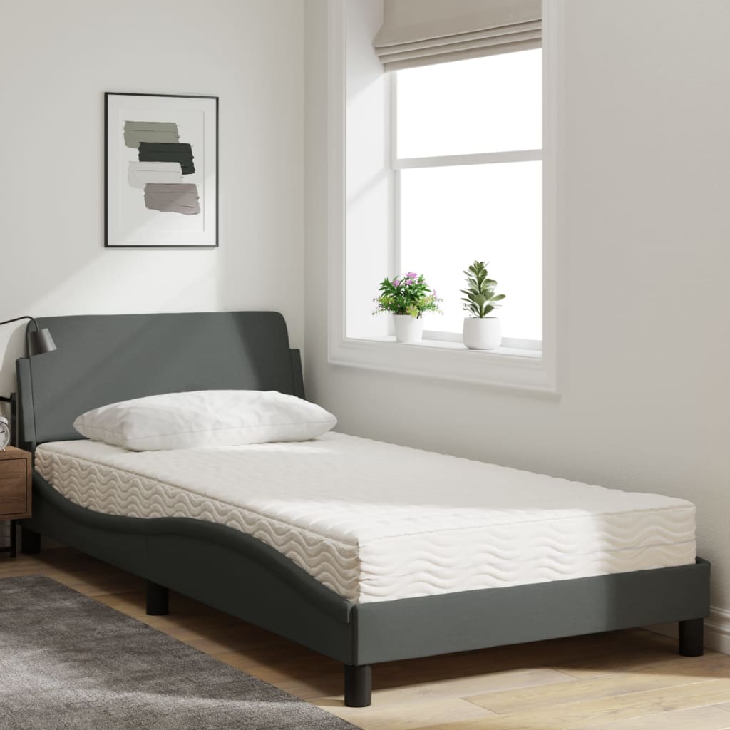 Bett mit Matratze Dunkelgrau 100x200 cm Stoff