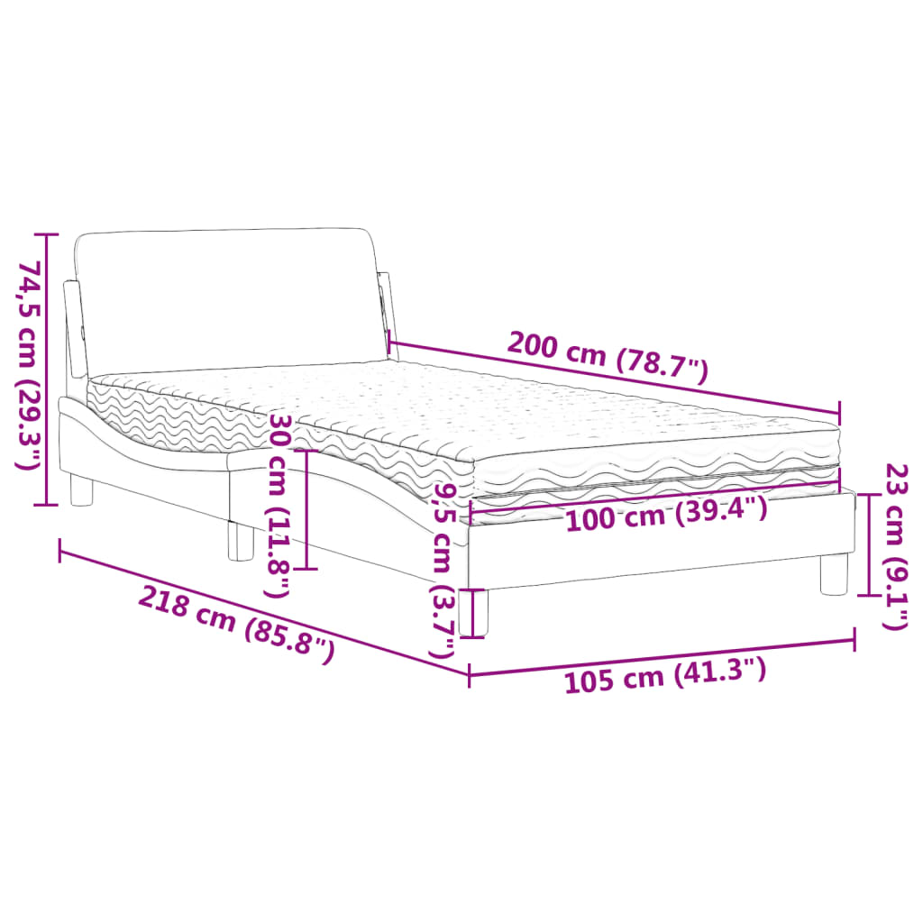 Bett mit Matratze Creme 100x200 cm Stoff