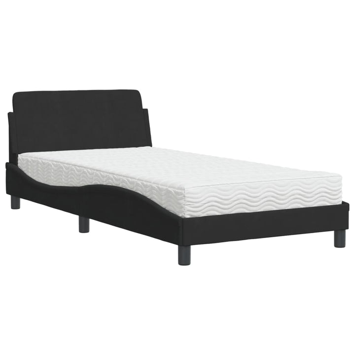 Bett mit Matratze Schwarz 100x200 cm Samt