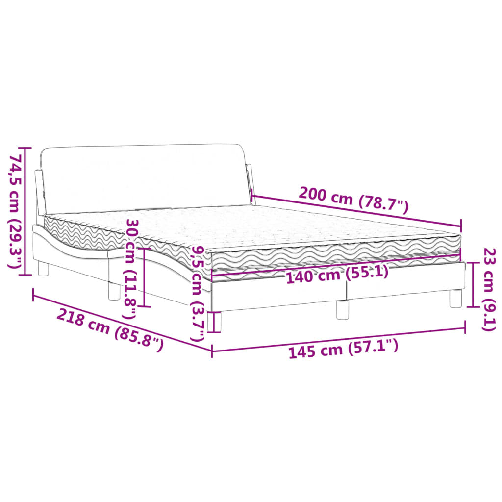 Bett mit Matratze Dunkelbraun 140x200 cm Stoff