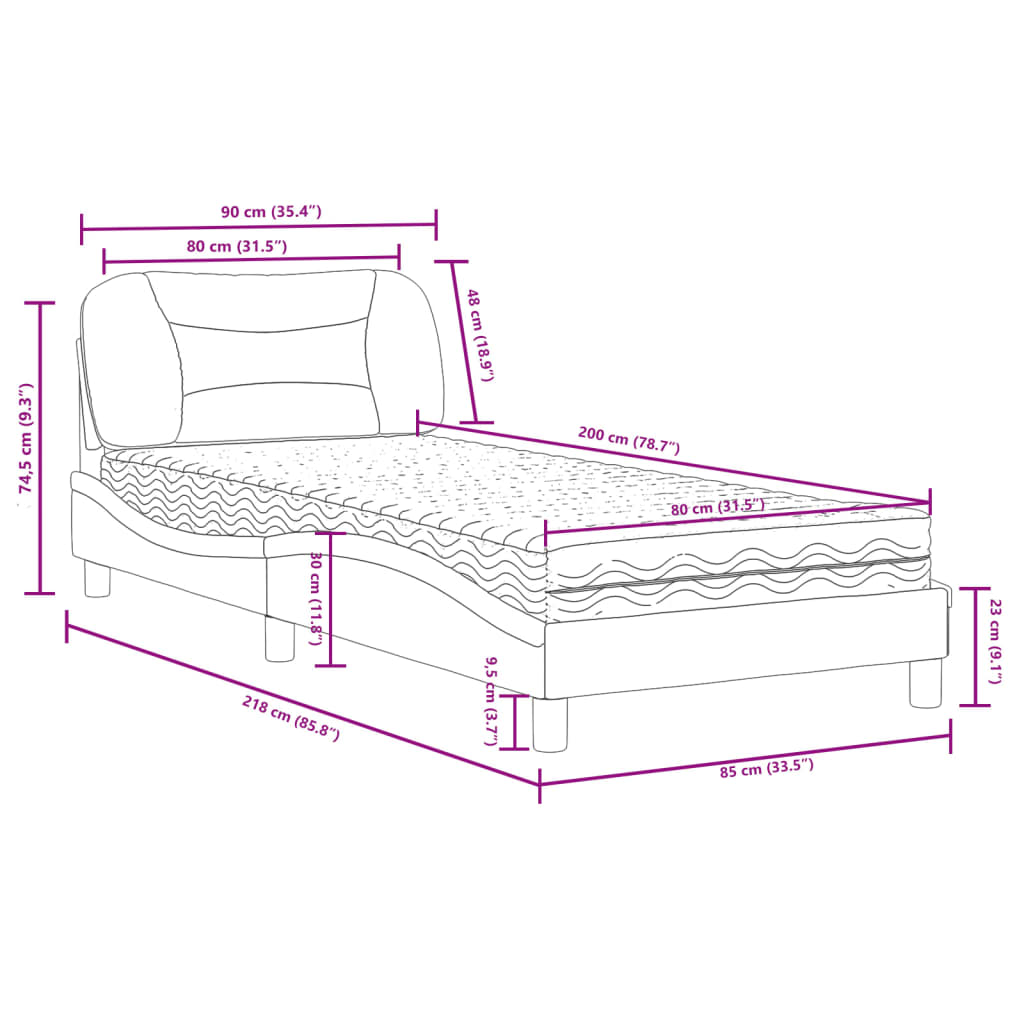 Bett mit Matratze Blau 80x200 cm Stoff