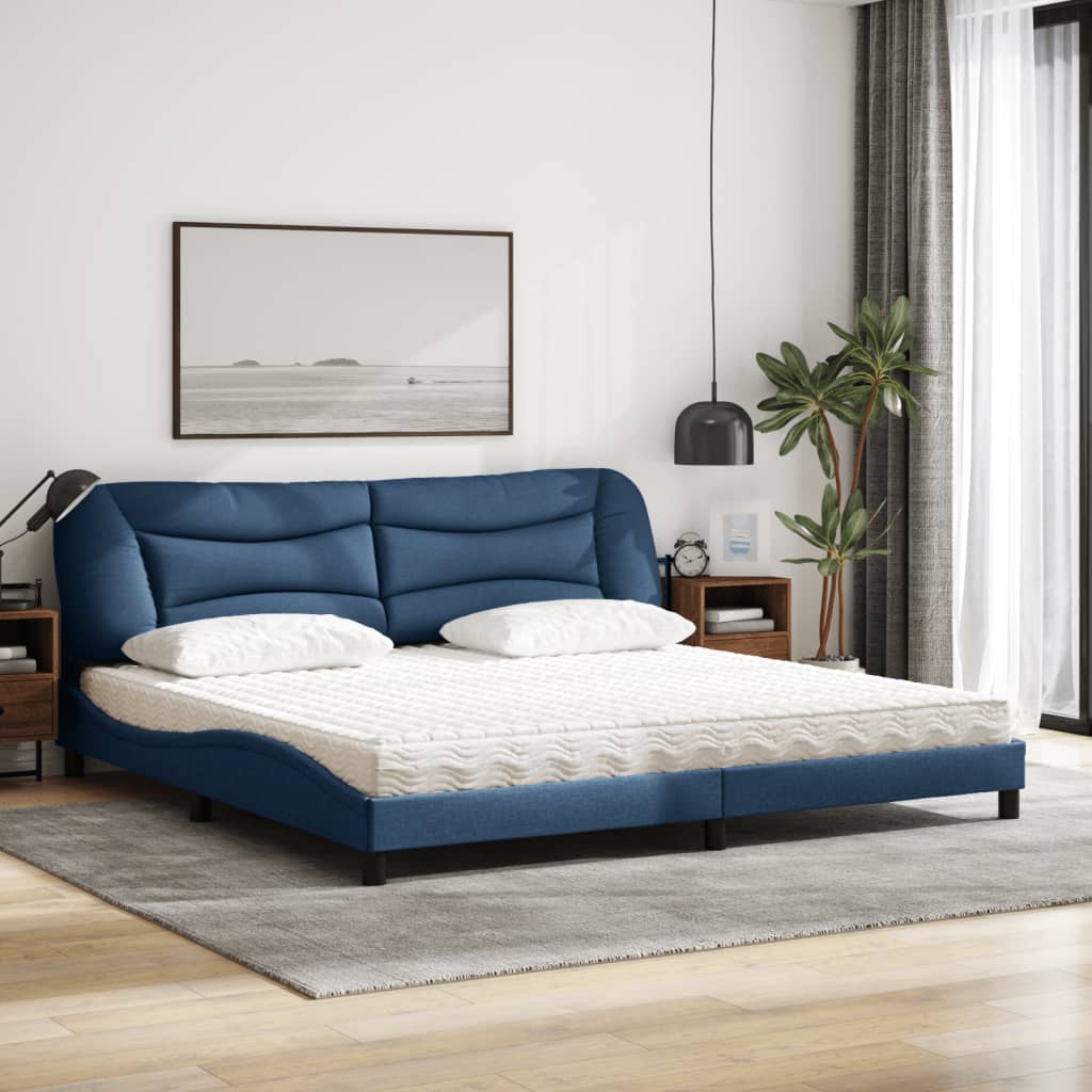 Bett mit Matratze Blau 200x200 cm Stoff