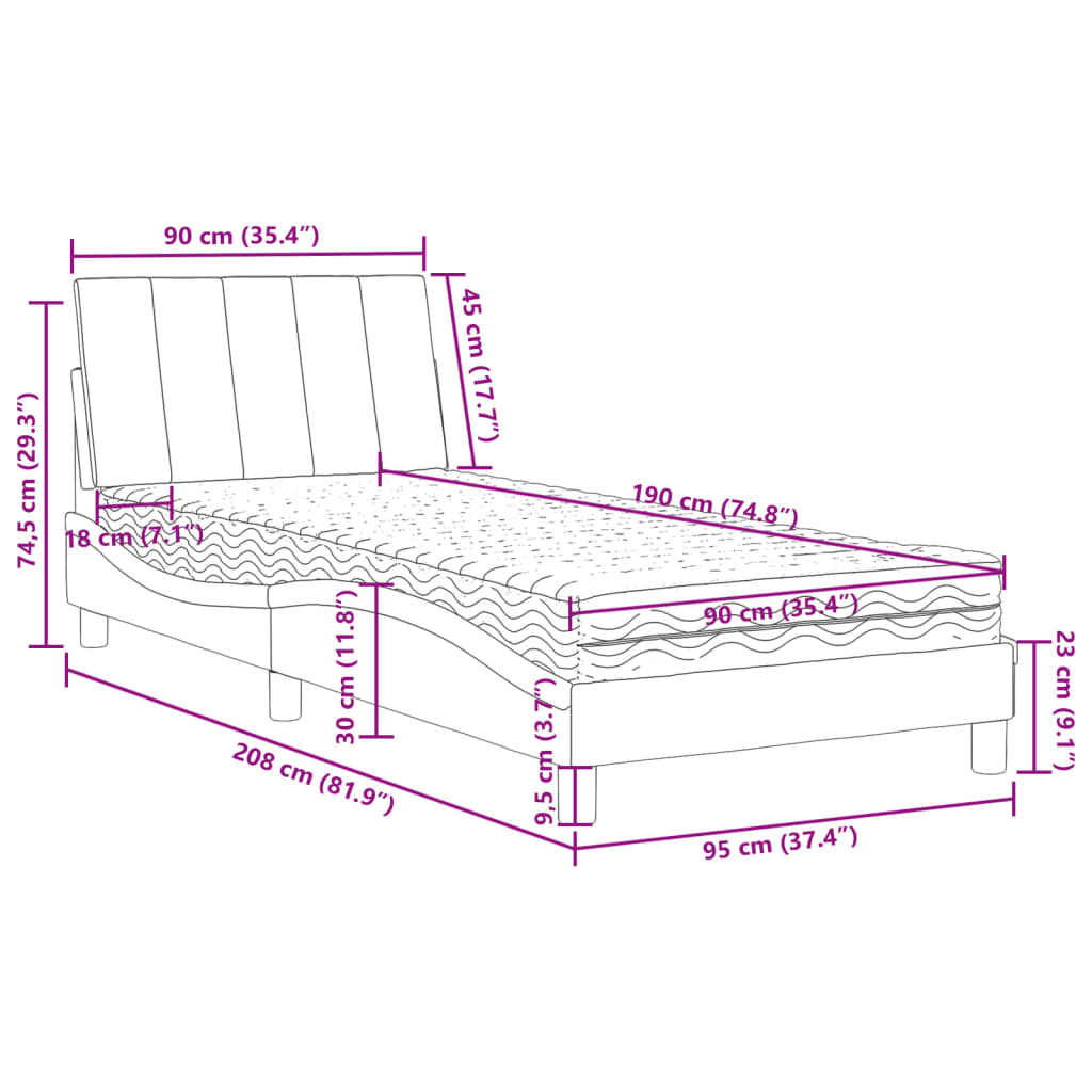 Bett mit Matratze Dunkelgrün 90x190 cm Samt