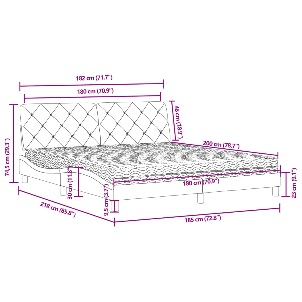 Bett mit Matratze Blau 180x200 cm Samt