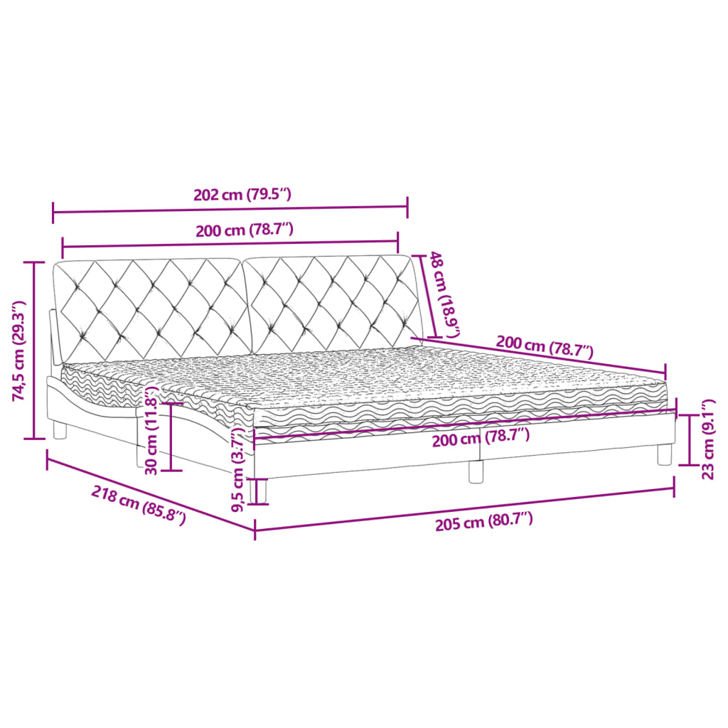 Bett mit Matratze Blau 200x200 cm Samt