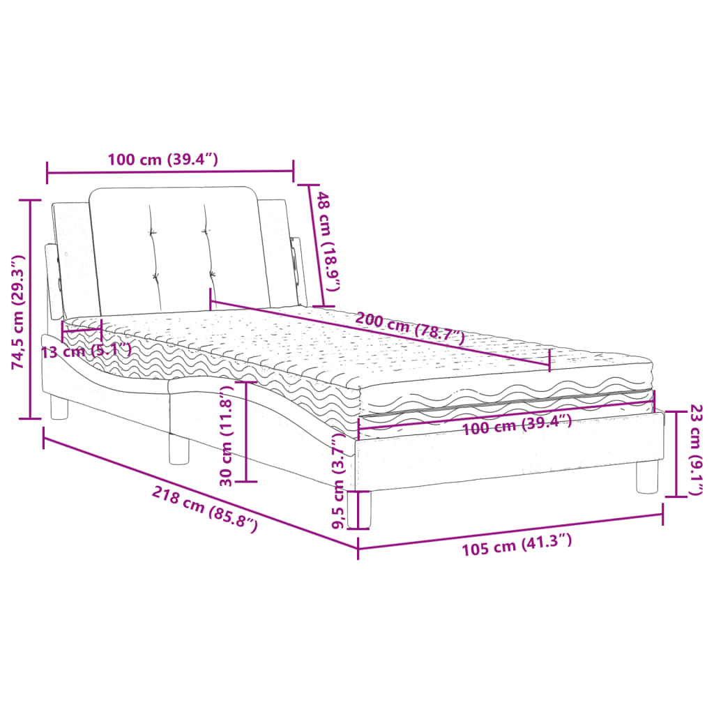 Bett mit Matratze Braun 100x200 cm Kunstleder