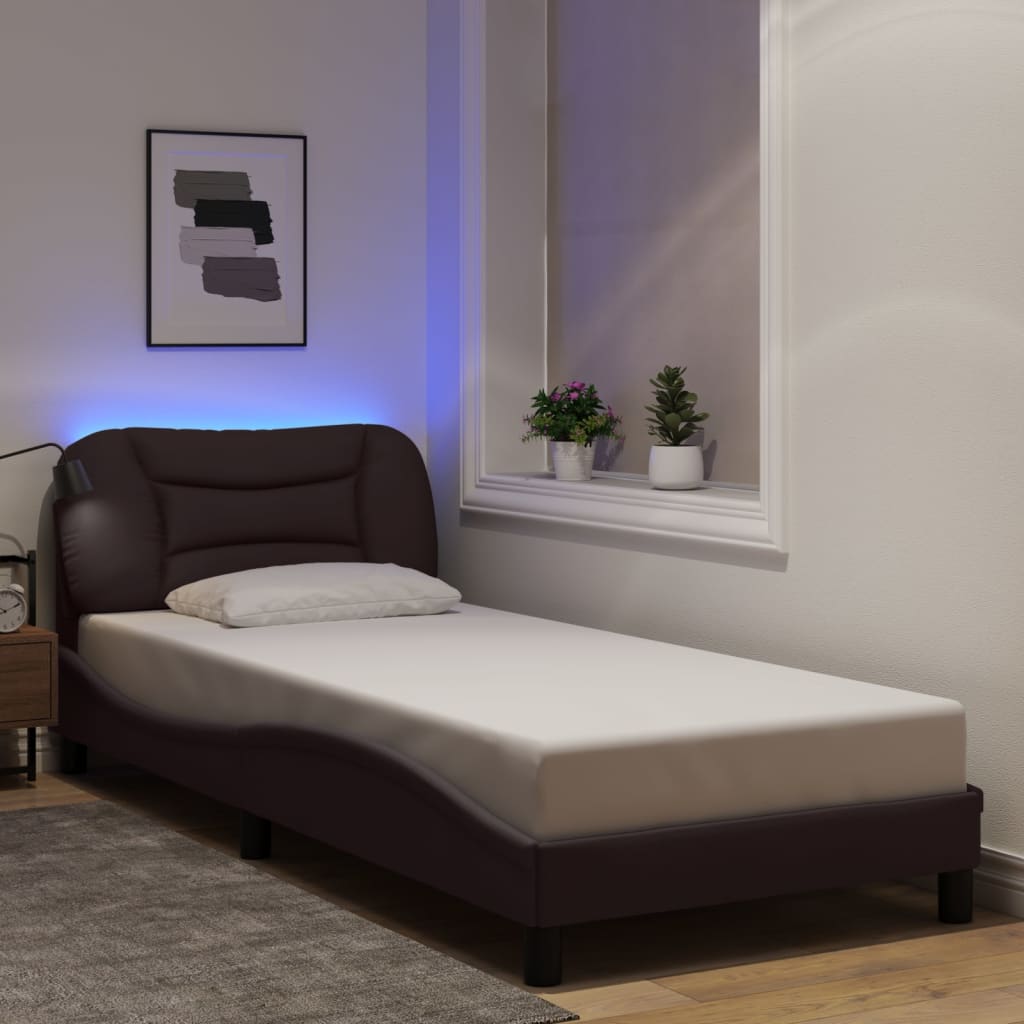 Bettgestell mit LED ohne Matratze "Hvar" Dunkelbraun 80x200 cm Stoff