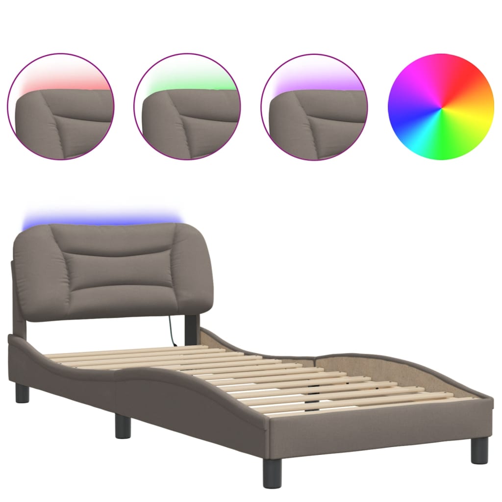 Bettgestell mit LED ohne Matratze "Hvar" Taupe 80x200 cm Stoff