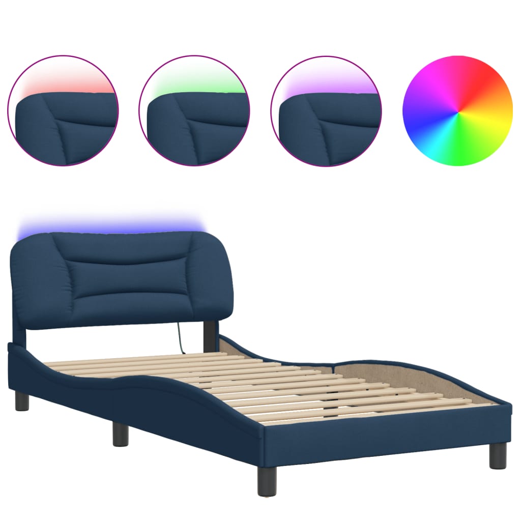 Bettgestell mit LED ohne Matratze "Hvar" Blau 100x200 cm Stoff