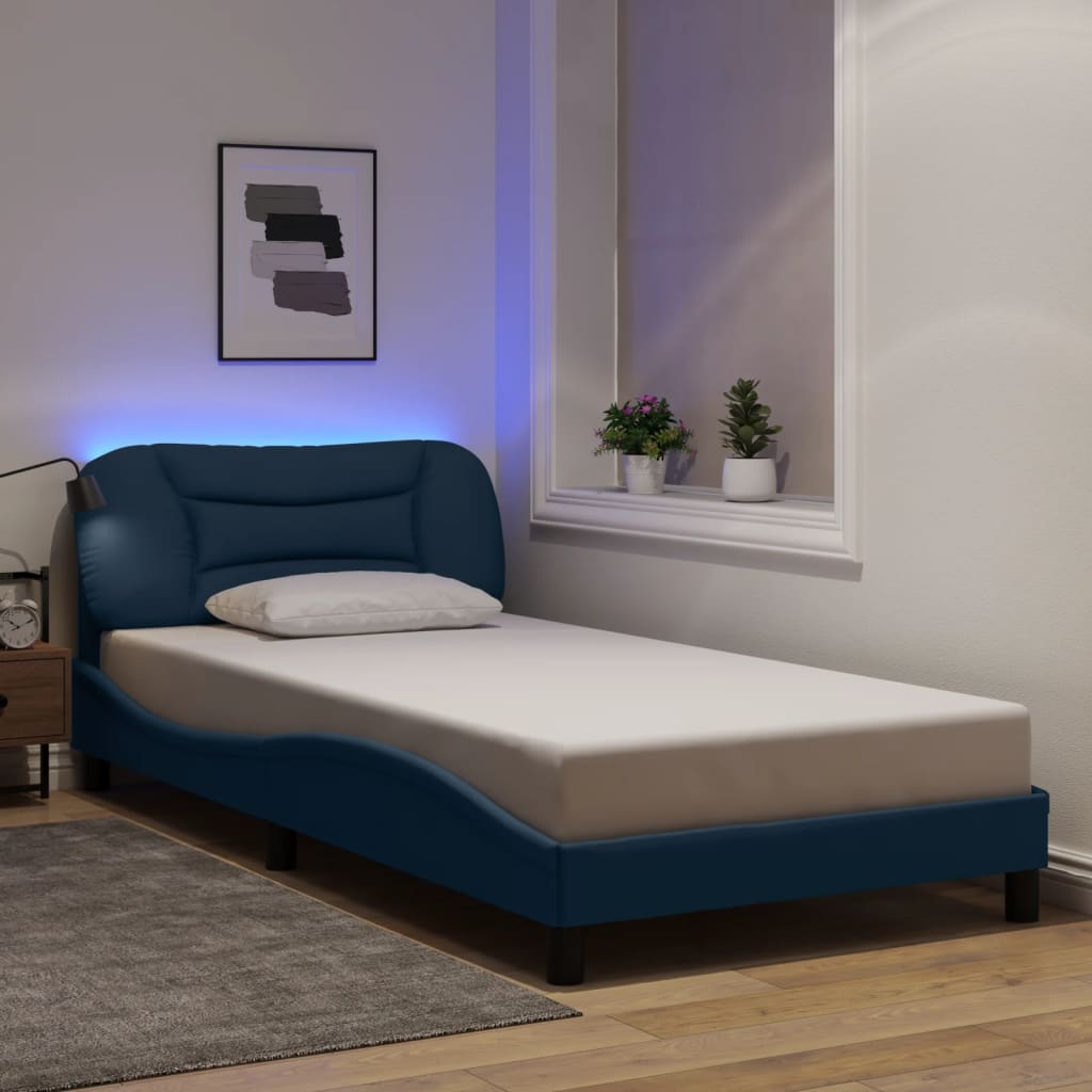 Bettgestell mit LED ohne Matratze "Hvar" Blau 100x200 cm Stoff