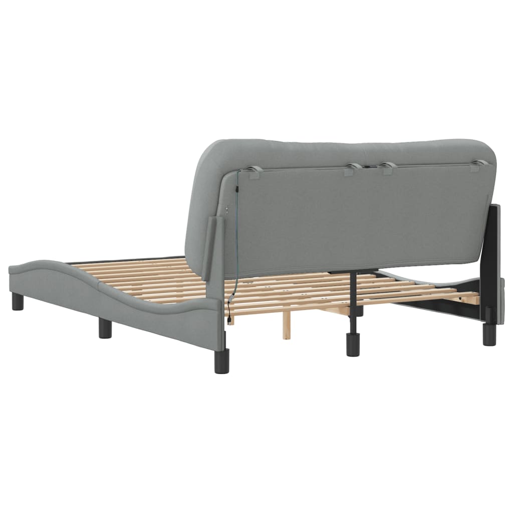 Bettgestell mit LED ohne Matratze "Hvar" Hellgrau 140x190 cm Stoff