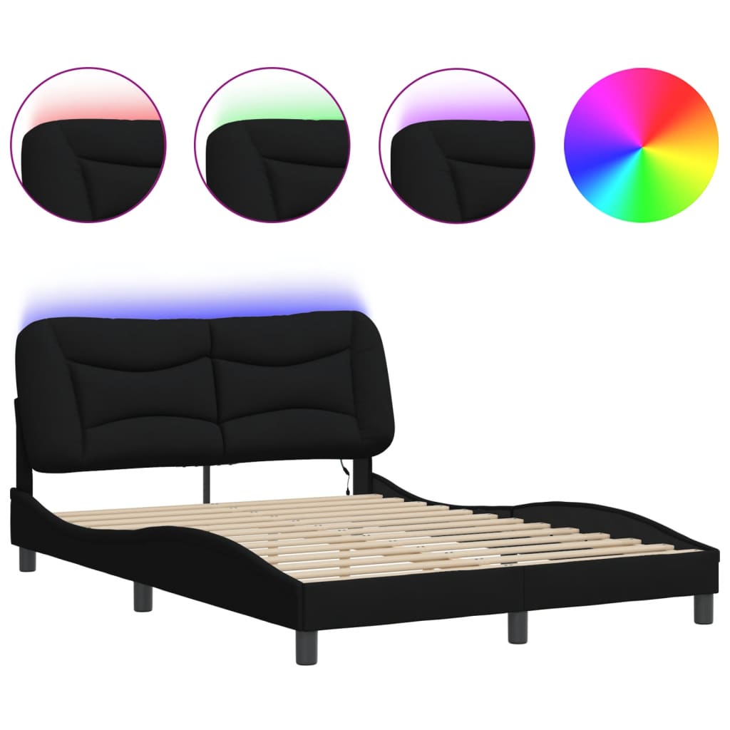 Bettgestell mit LED ohne Matratze "Hvar" Schwarz 140x190 cm Stoff