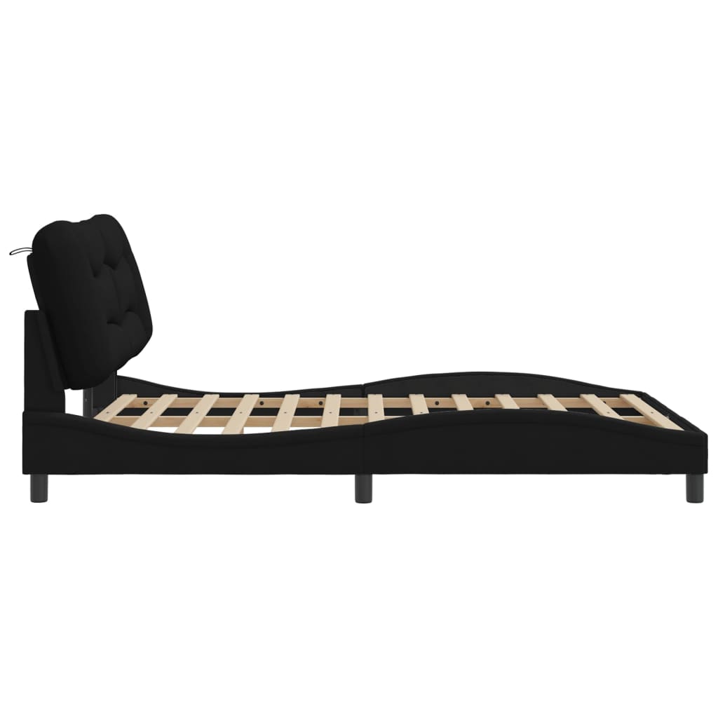 Bettgestell mit LED ohne Matratze "Hvar" Schwarz 140x190 cm Stoff