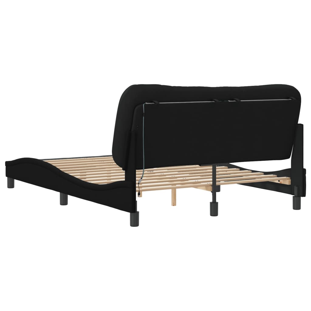 Bettgestell mit LED ohne Matratze "Hvar" Schwarz 140x190 cm Stoff