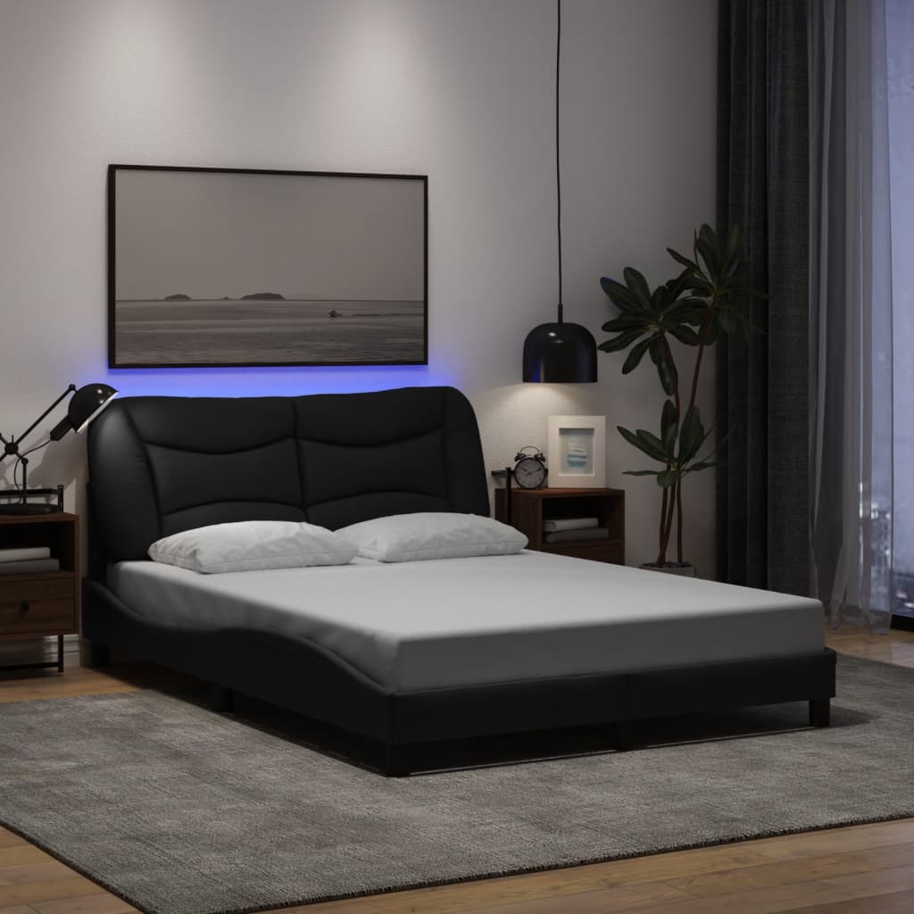 Bettgestell mit LED ohne Matratze "Hvar" Schwarz 140x190 cm Stoff