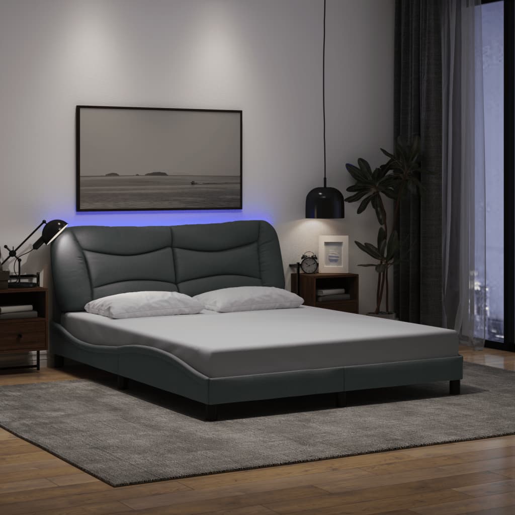 Bettgestell mit LED ohne Matratze "Hvar" Hellgrau 160x200 cm Stoff