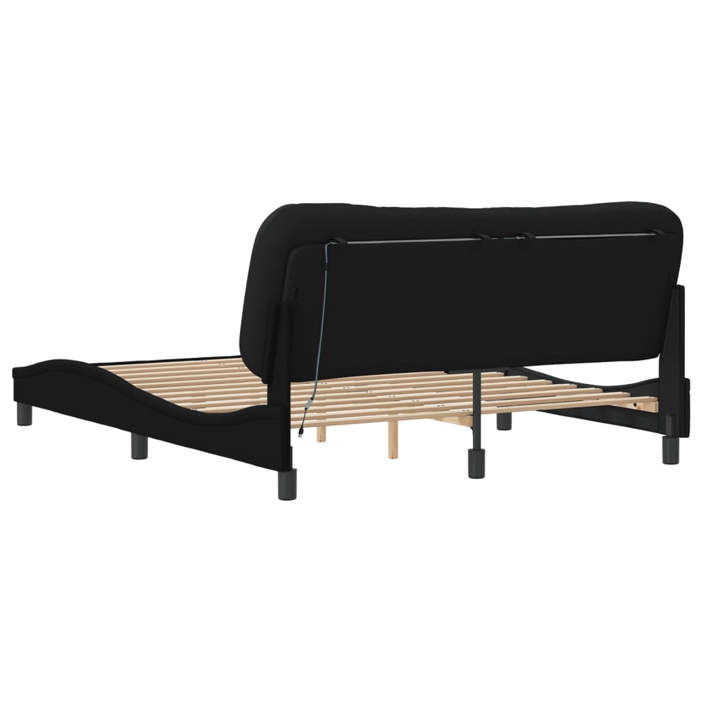 Bettgestell mit LED ohne Matratze "Hvar" Schwarz 160x200 cm Stoff