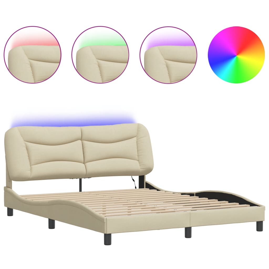 Bettgestell mit LED ohne Matratze "Hvar" Creme 160x200 cm Stoff
